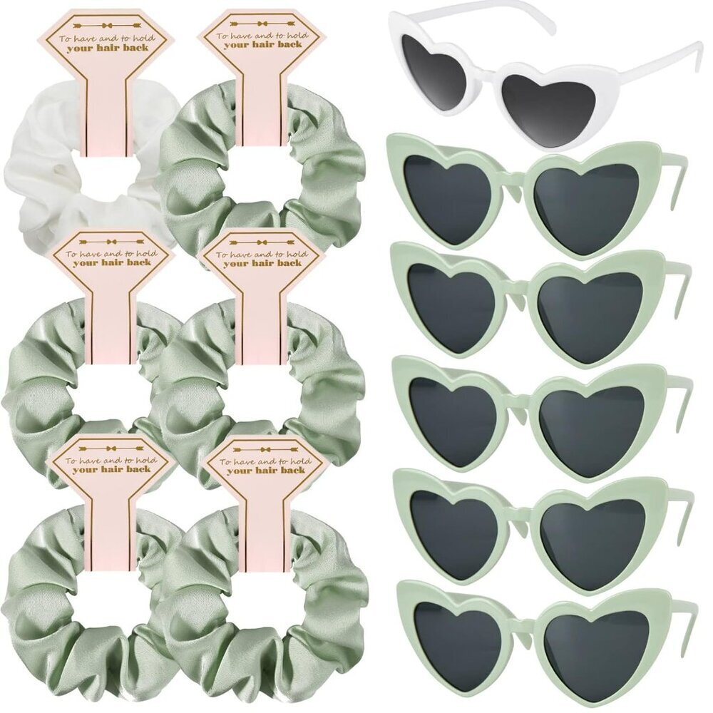Satin Bridesmaid Scrunchies Bachelorette Hair Ties Set of 6 sunglasses Bridal Sh